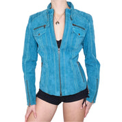 Y2K Sexy Turquoise Suede Moto Jacket (M/L)