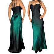 Embellished Satin Emerald Ombré Gown (S/M)
