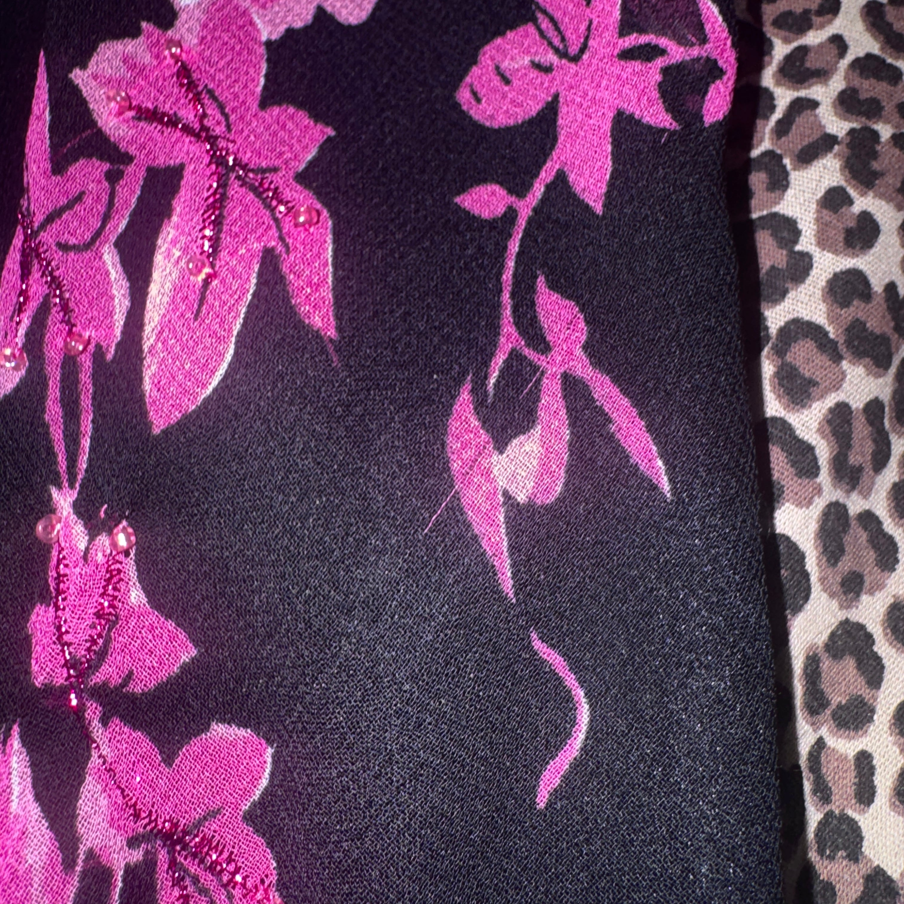 Y2K Pink & Black Floral Handkerchief Hem Midi Dress (XL)