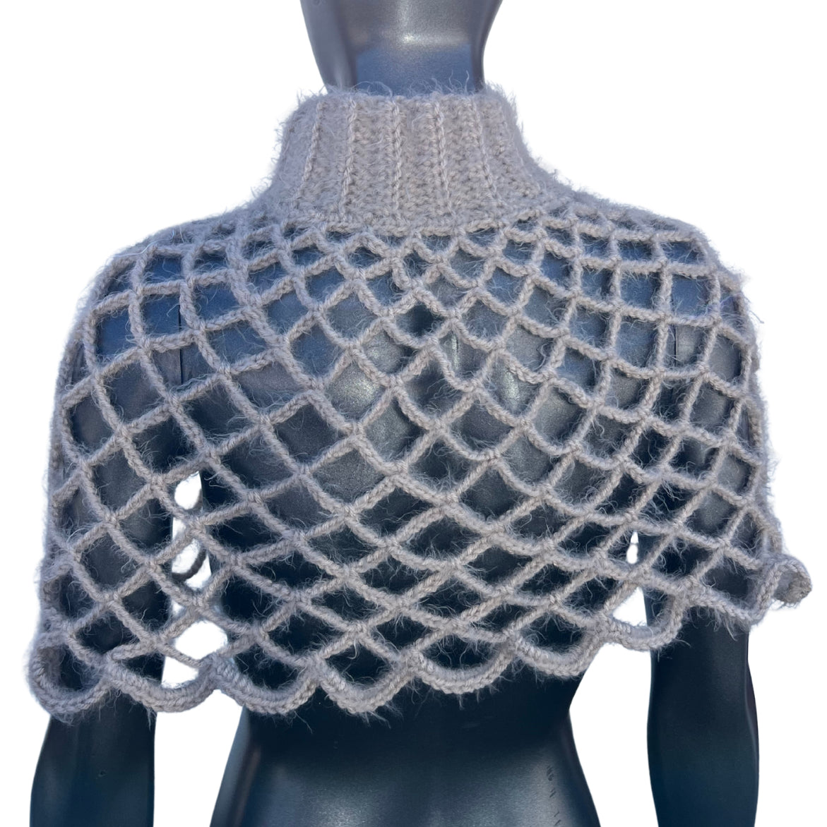 Gray Fuzzy Turtleneck Mesh Shawl (S/M)