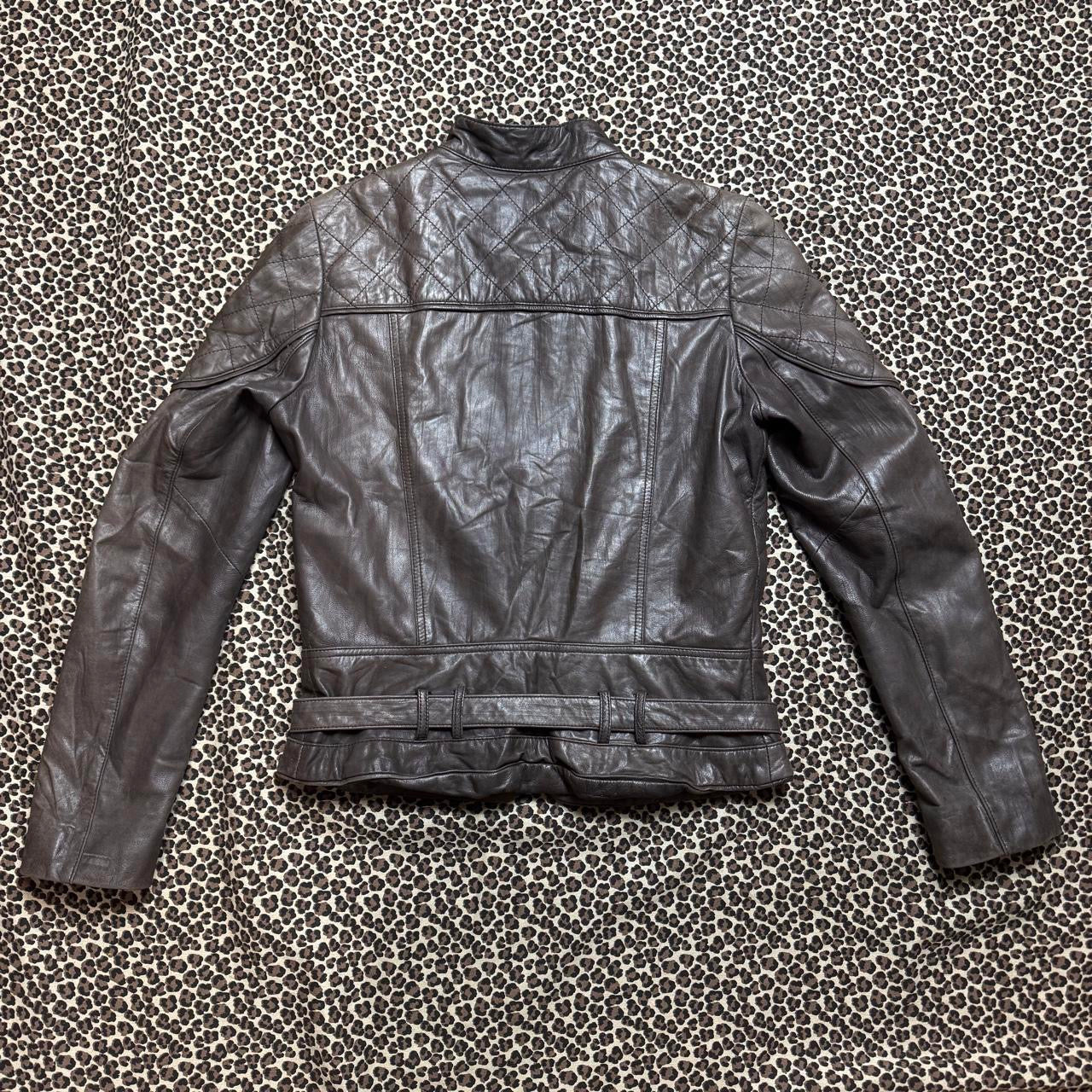 Quilted Smoky Brown Leather Cargo Jacket (M)