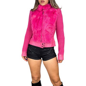 Y2K Hot Pink Furry Leather Jacket (M)