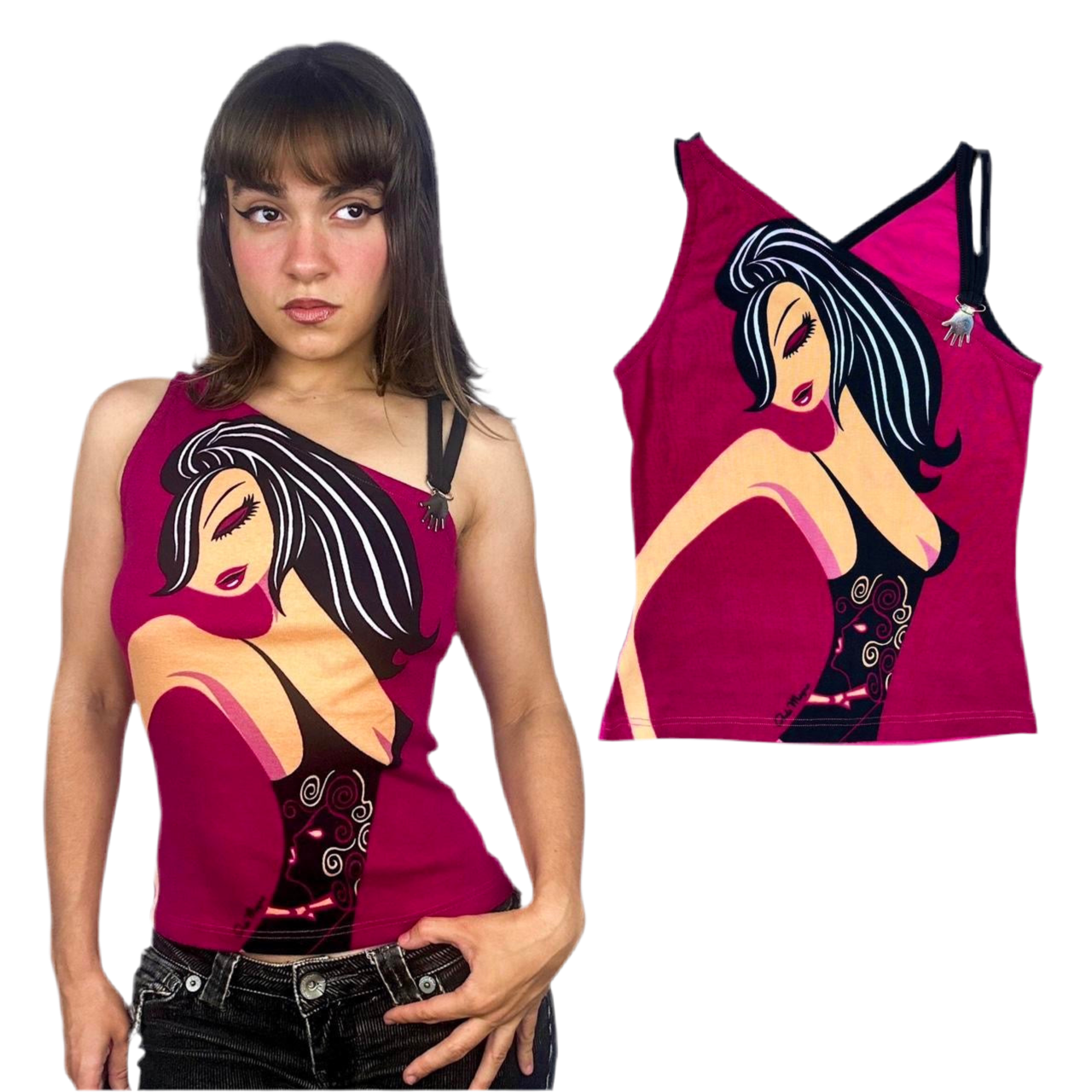 Y2K One Shoulder Graphic Top (M/L)
