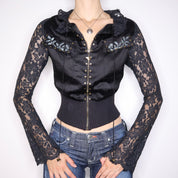 Y2K Black Silk and Lace Sequined Jacket (S)