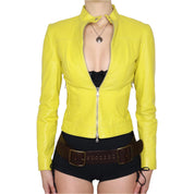 Y2K Sexy Yellow Leather Moto Jacket (XS)