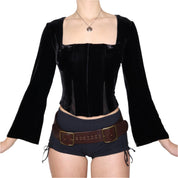 Y2K Witchy Black Corset Blouse (S/M)