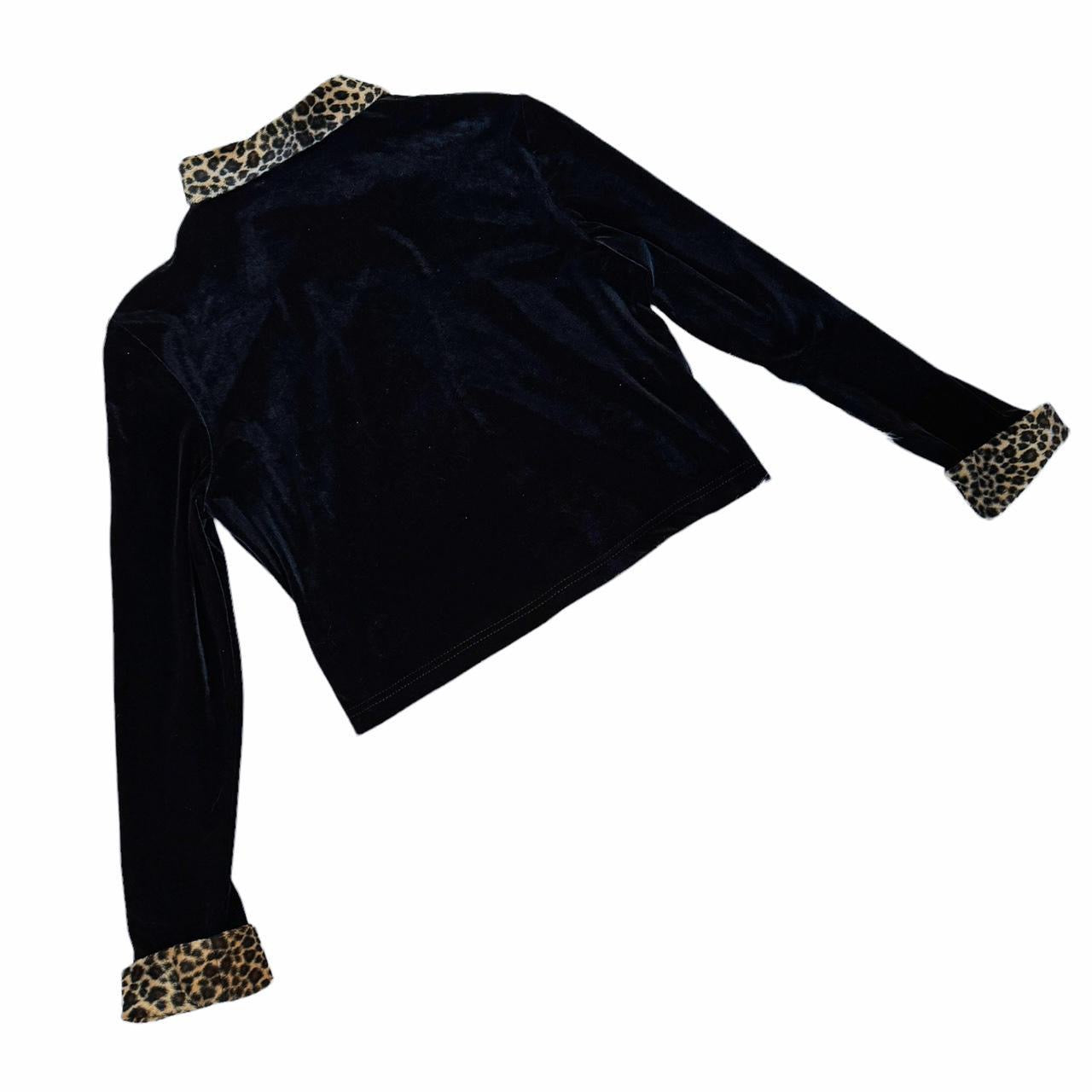 90s Leopard Trim Velvet Cardigan (L)