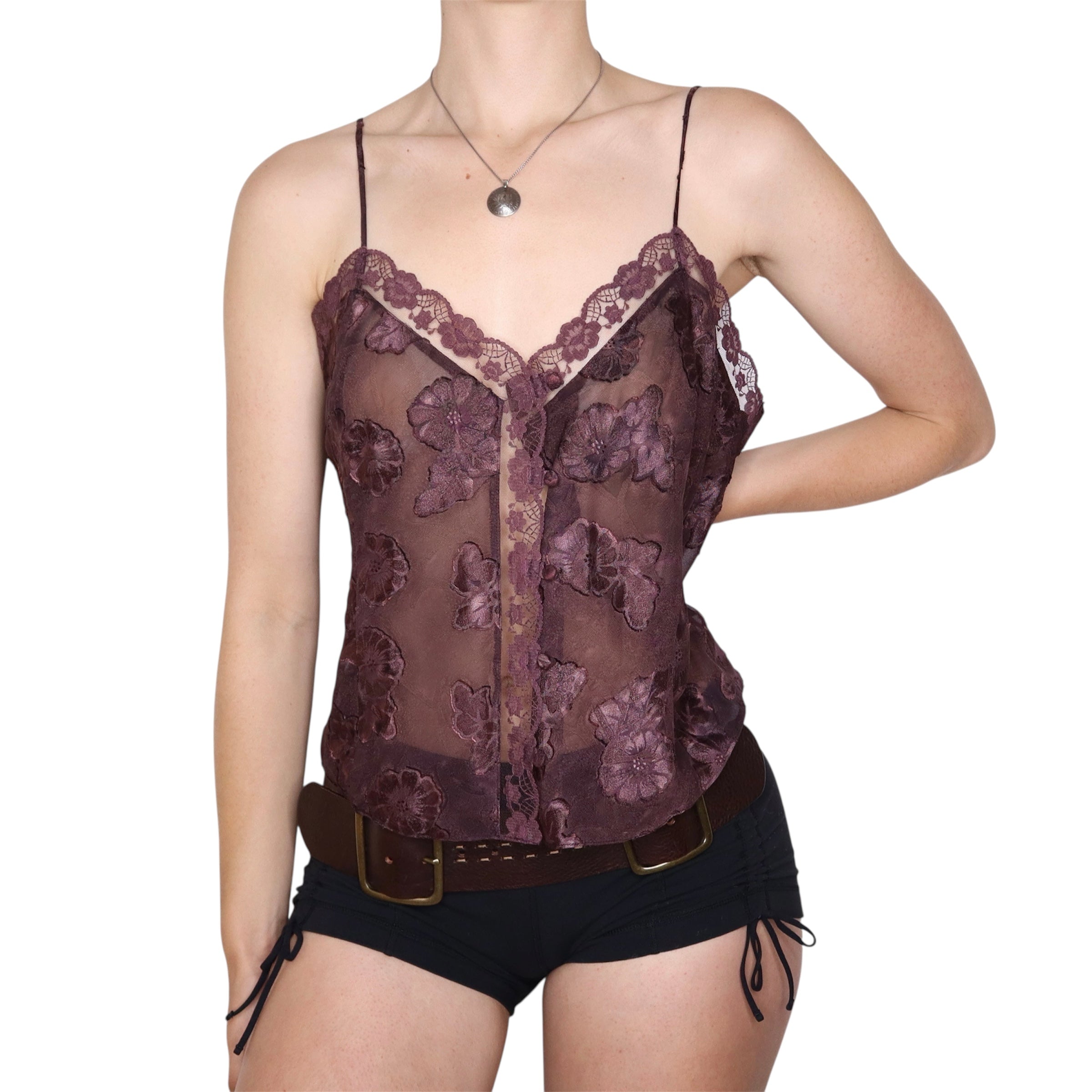 90s Eggplant Sheer Floral Camisole (L)