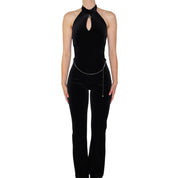 90s Sexy Black Velvet Jumpsuit (S)