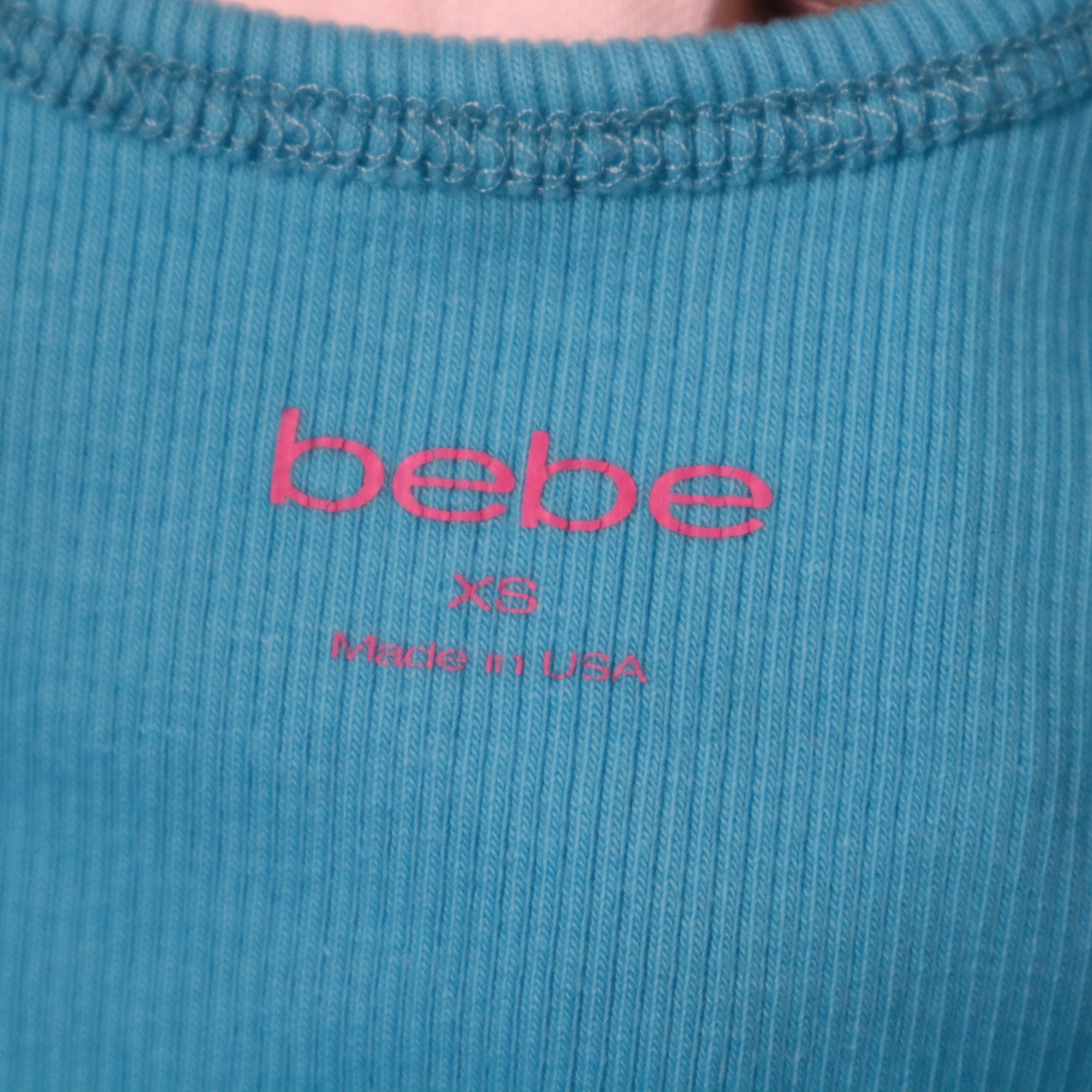 Y2K BEBE Blue Diamanté Cropped Tank Top (XS)