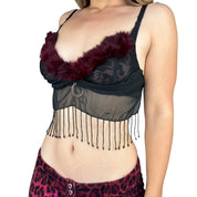Beaded Fur Trim Bralette Top (S)