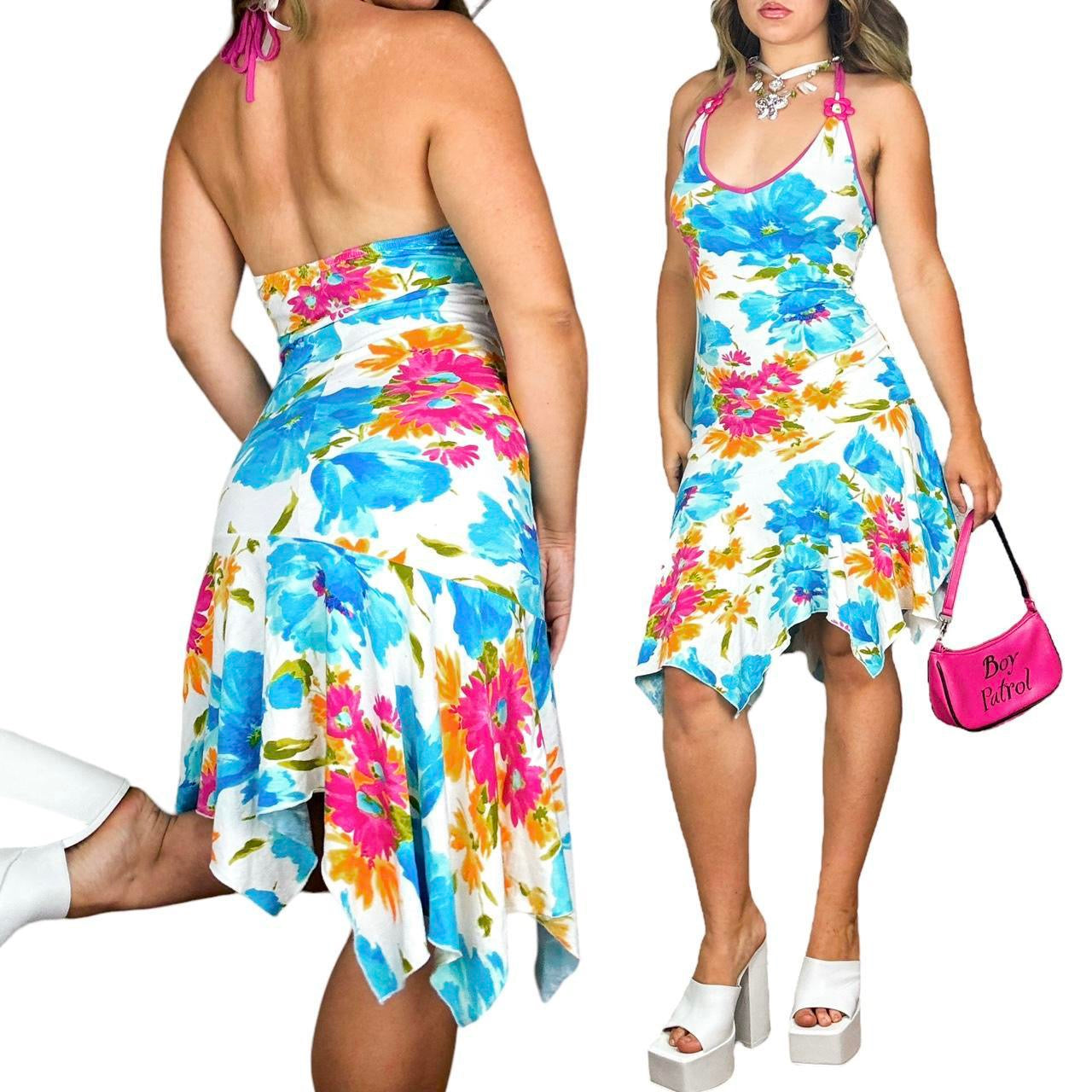 Y2K Floral Pixie Hem Halter Dress (M)