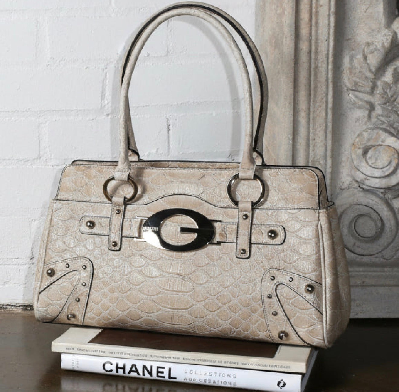 Guess Cream & Silver Crocodile Tote