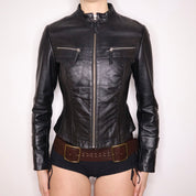 Y2K Black Leather Moto Jacket (M)