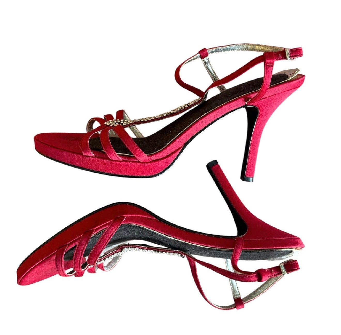 Red Satin Heels With Rhinestones (8.5)