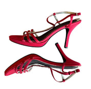 Red Satin Heels With Rhinestones (8.5)