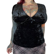 Euro vintage black crushed-velvet babydoll top (S)