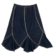 Denim Rhinestone Flared Midi Skirt (XL)