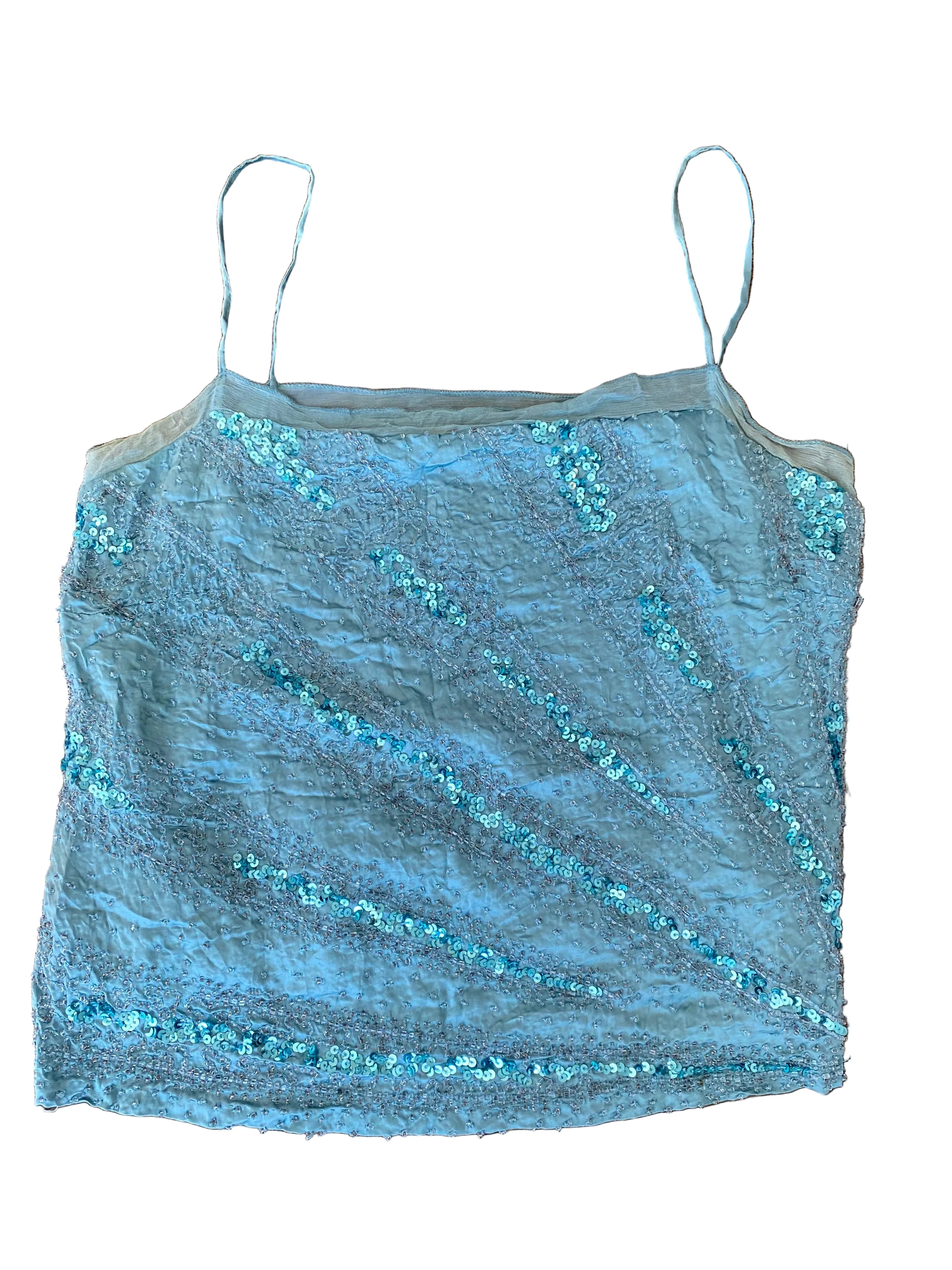 Aqua Silk Beaded Top (M)