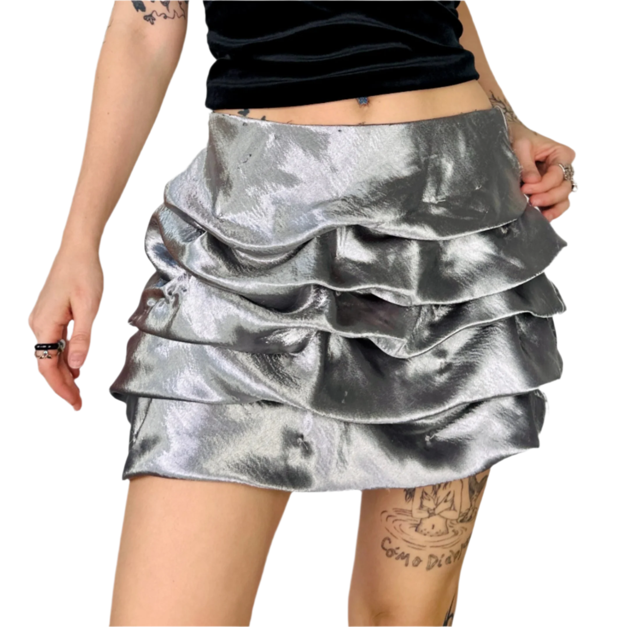 Gunmetal Metallic Bubble Skirt (M)