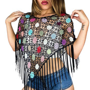 Vintage Beaded Crochet Poncho Top (S)