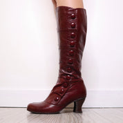 Y2K Cherry Red Leather High Heel Button Boots (8.5)