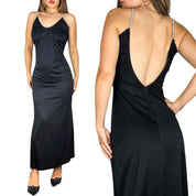 70s Noir Low Back Evening Gown (S)