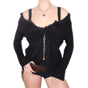 Y2K Italian Fuzzy Black Tie Up Cardigan (L/XL)