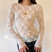 90s Cream Lace Longsleeve Top (M)