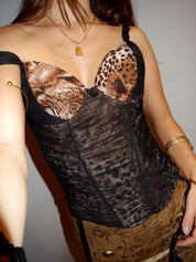Black Mesh Leopard Corset (S/M)