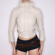 Y2K Cream Leather Cropped Jacket (XS)