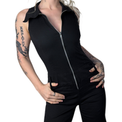 Zip Front Flare Leg Jumpsuit (S)