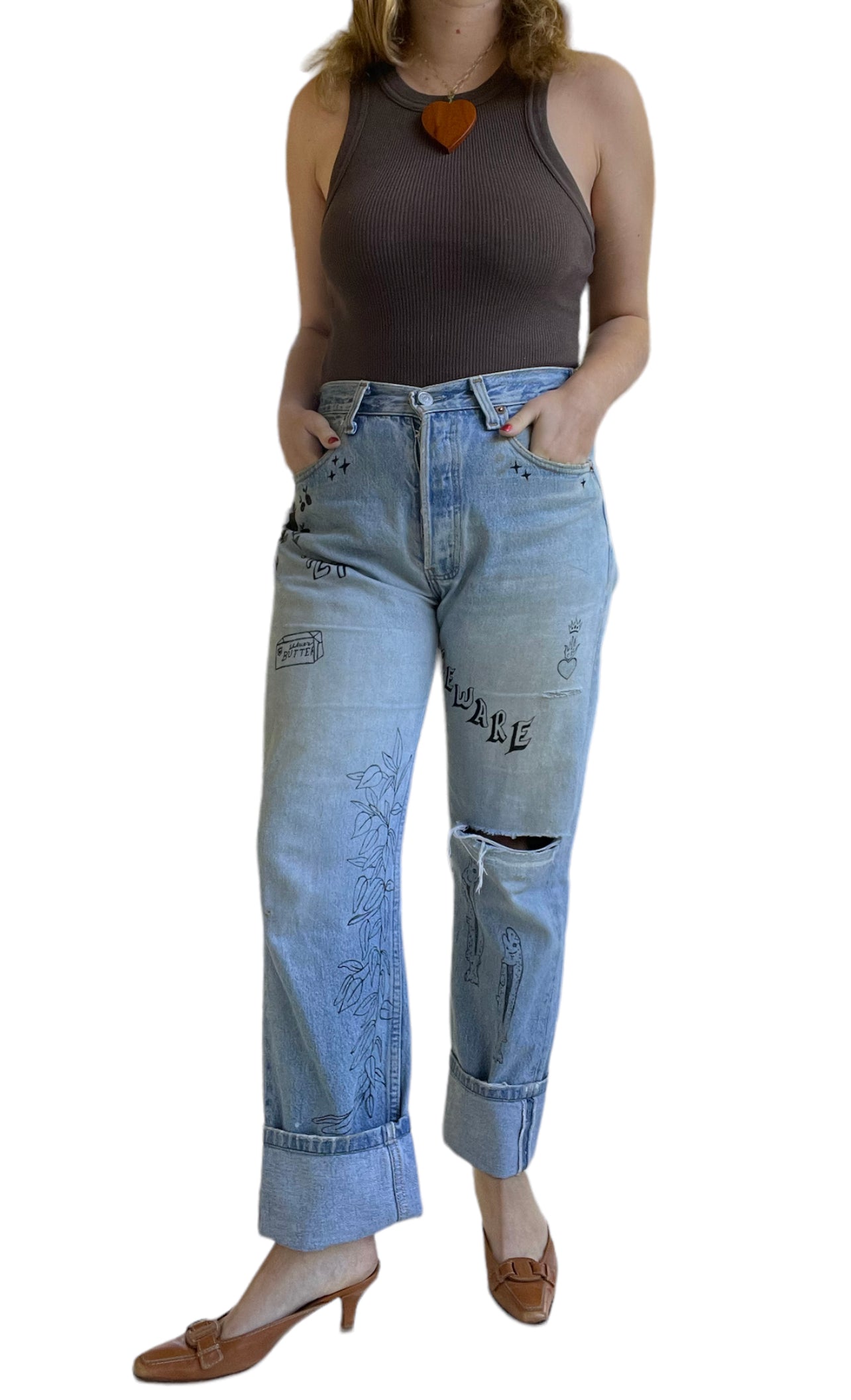 Handmade Jeans with Drawings, Commission Your Own Pair (XS-XL)