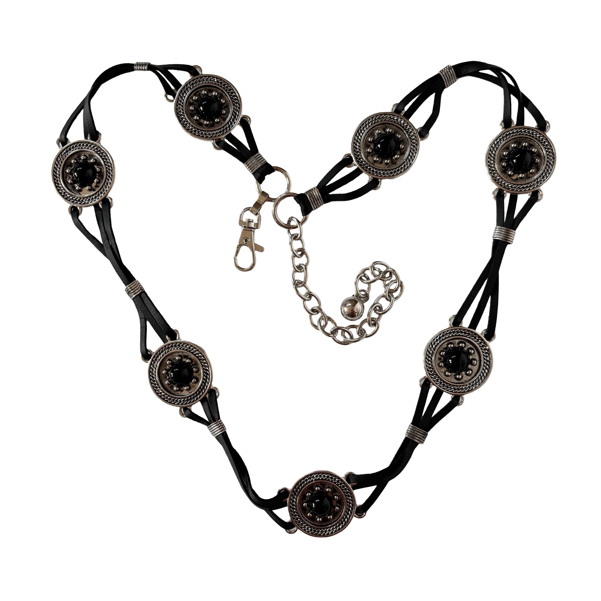 Leather & Onyx Medallion Chain Belt (M/L)