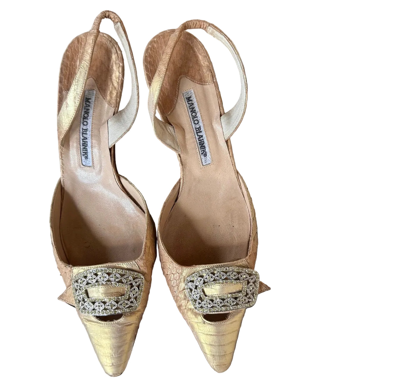 Manolo Blahnik Gold Alligator Kitten Heels (9.5)