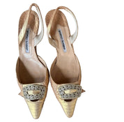 Manolo Blahnik Gold Alligator Kitten Heels (9.5)