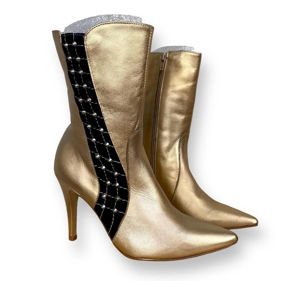 Y2K Golden Leather Stiletto Boots (Size 6)