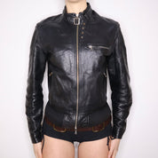 Y2K Italian Black Leather Moto Jacket (M)