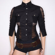 Y2K Black Mesh Button Up (M)