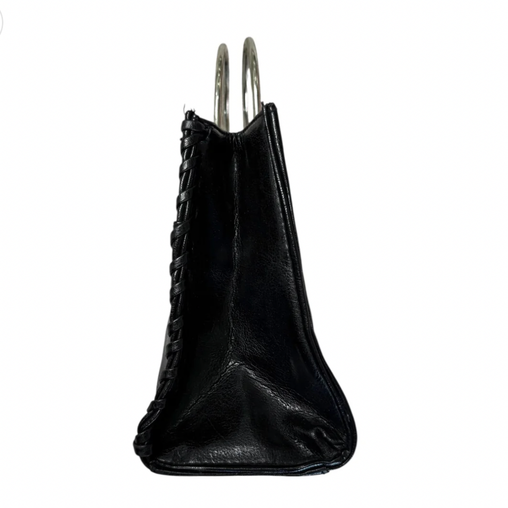 Black Leather Purse With Silver Handle