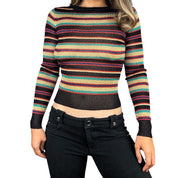 90s Metallic Striped Knit Long Sleeve (S/M)