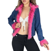 Y2K Faux Fur Trim Denim Jacket (S/M)