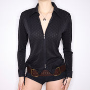 Y2K Black Mesh Zip Up Blouse (M)