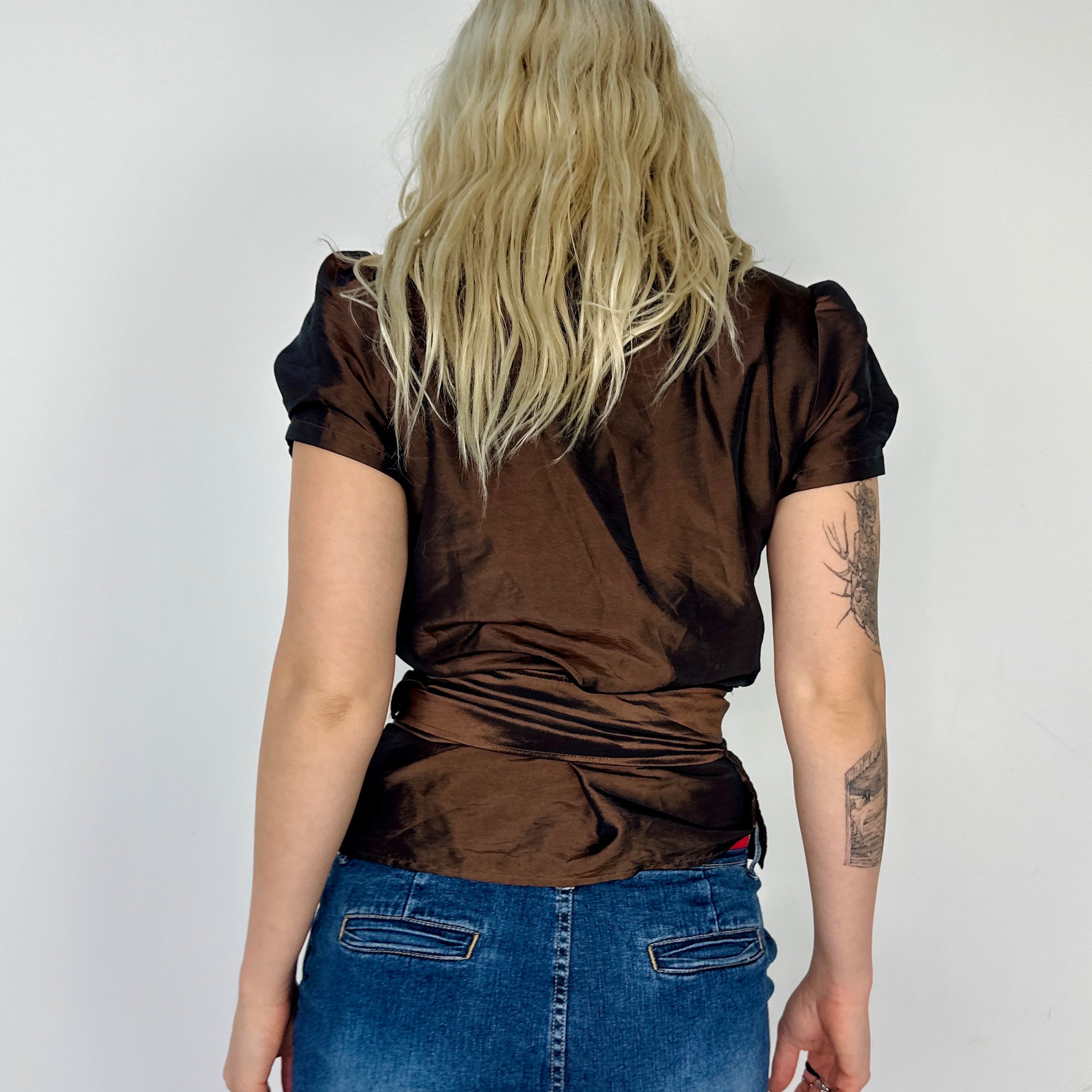 Chocolate Metallic Wraparound Blouse (M)