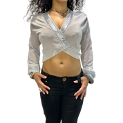 Vintage Wrap Balloon Sleeve Bolero Cardigan with Sheer Sleeves (S)