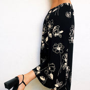 90s Black & Ivory Floral Midi Skirt (S)