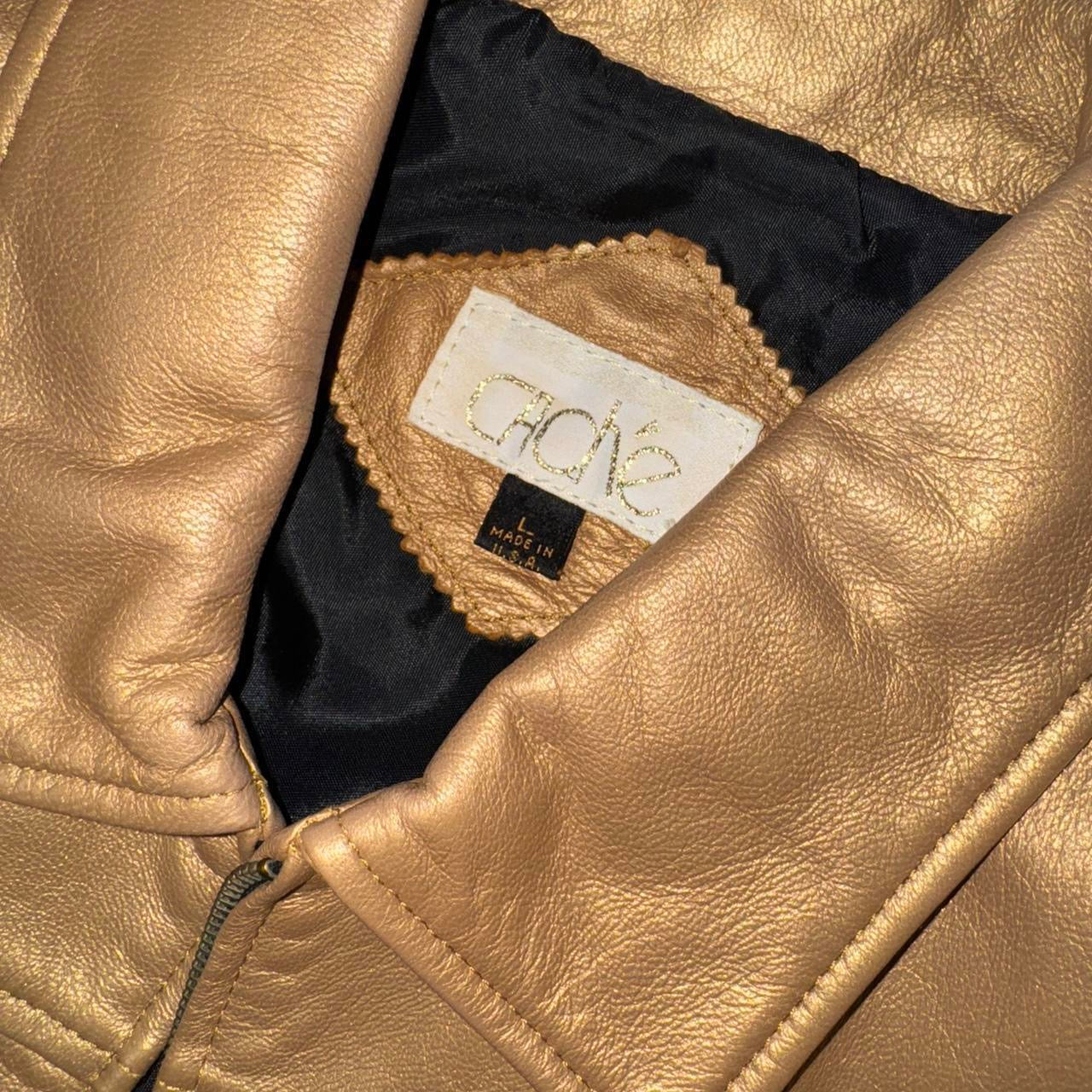 90s Caché Gold Cropped Leather Jacket (L)