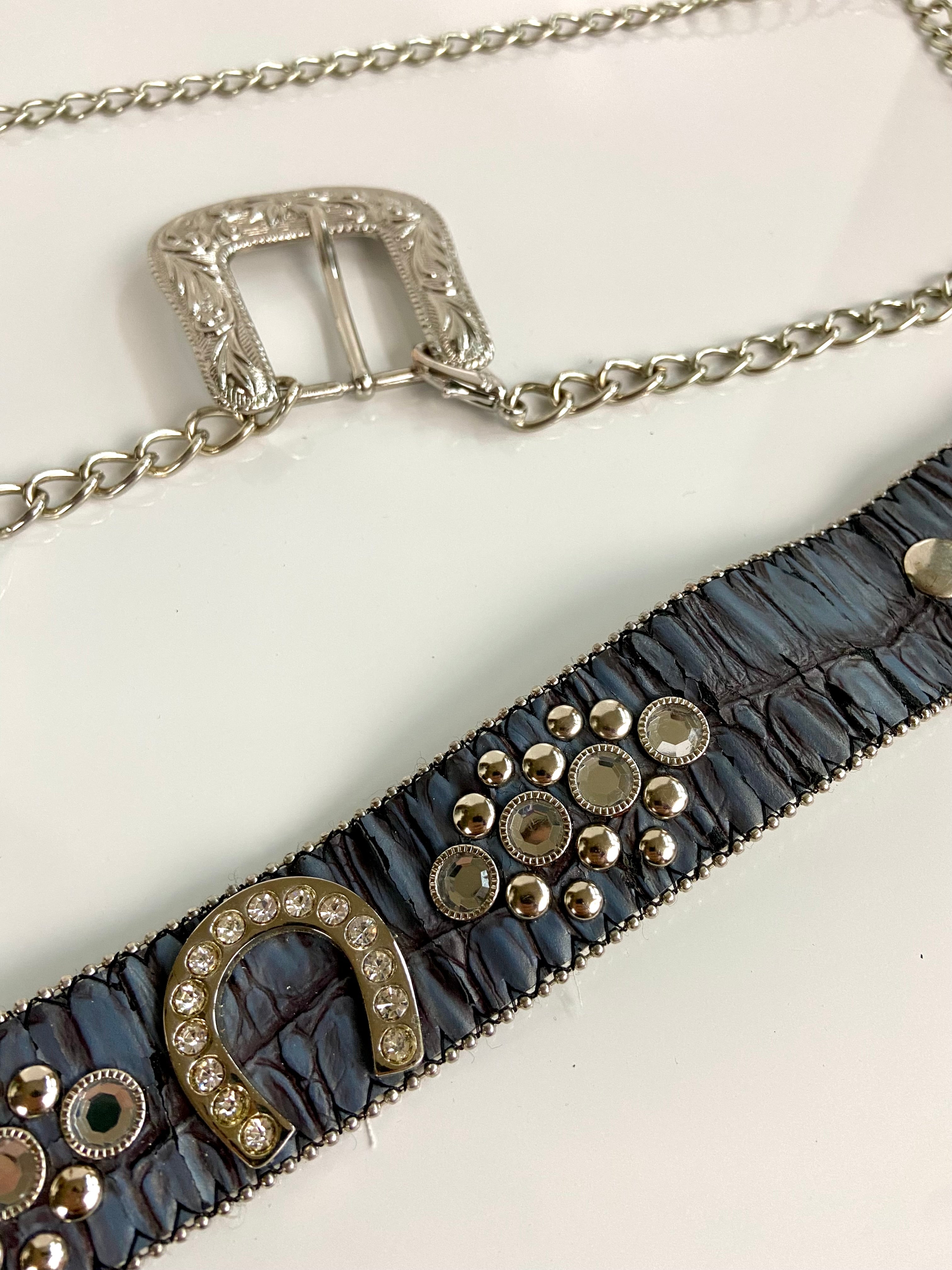 Metal leather mixed belt