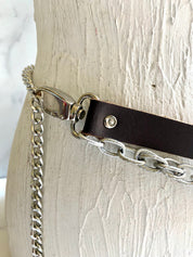 Layers leather beads & stones chain belt