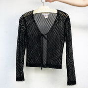 90s Sheer Black Tie-Front Cardi (S)